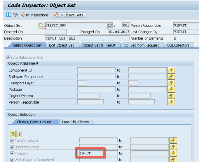 SAP Code Inspector Object Set